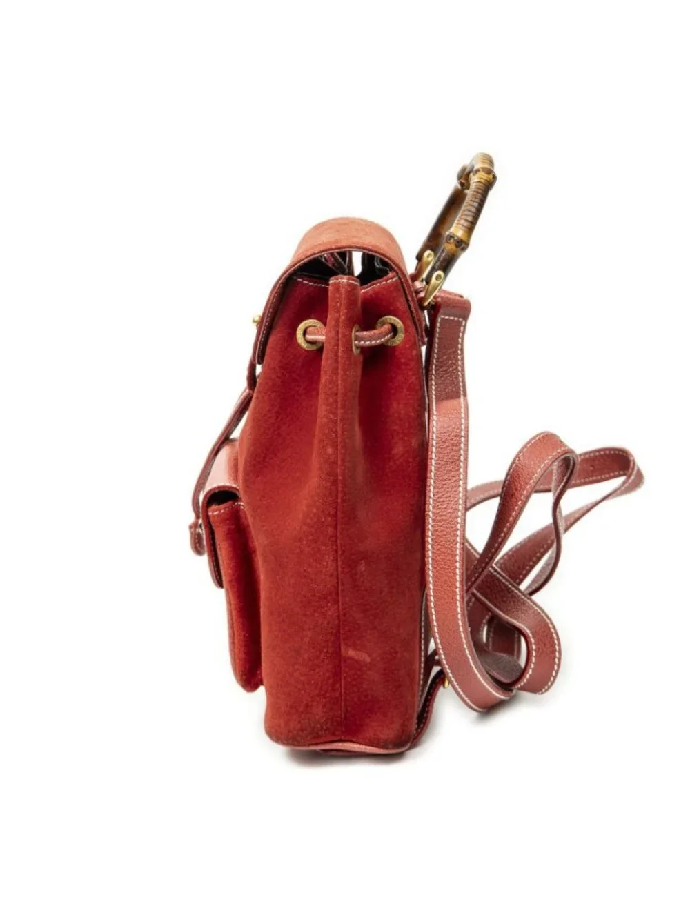 Gucci Mini Bamboo Backpack Red Suede Leather
